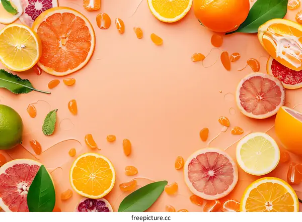 Citrus Fruits Flat Lay Background With Copy Space