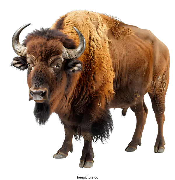 [Transparent Background PNG]Large Brown Bison on White Background