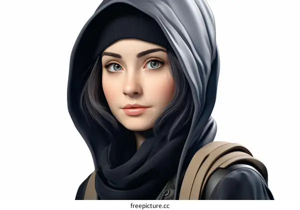 A digital painting of a young woman wearing a hood