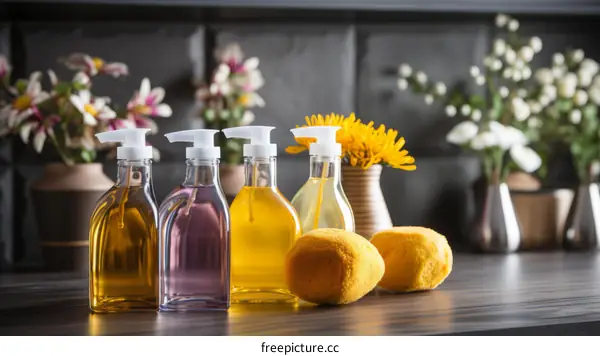 Assortment of Liquid Soaps in Bottles