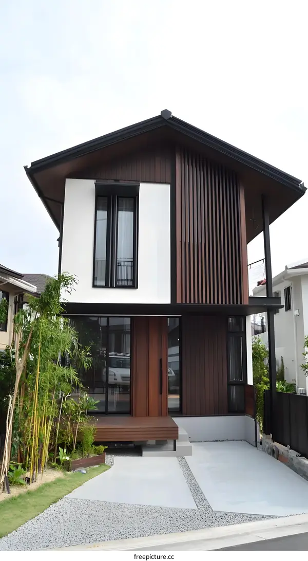 Modern Two Story House with Wooden Facade