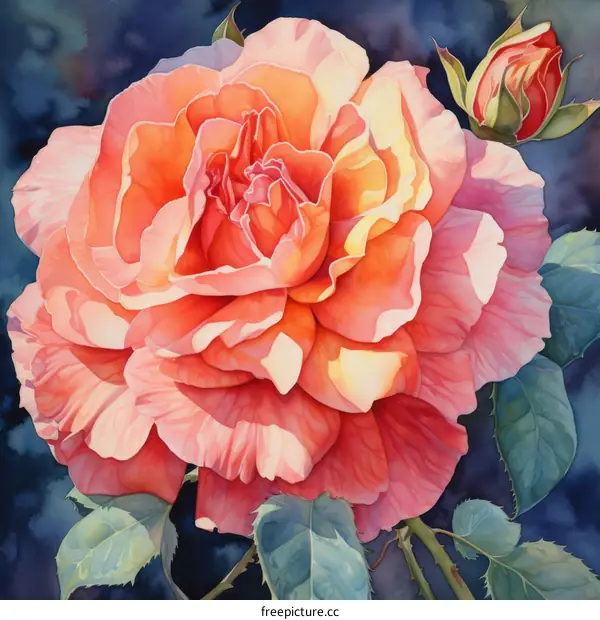 Close-up of a beautiful pink rose with buds