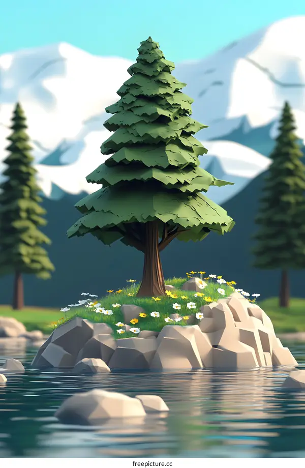 Low Poly Tree on a Small Island in the Lake