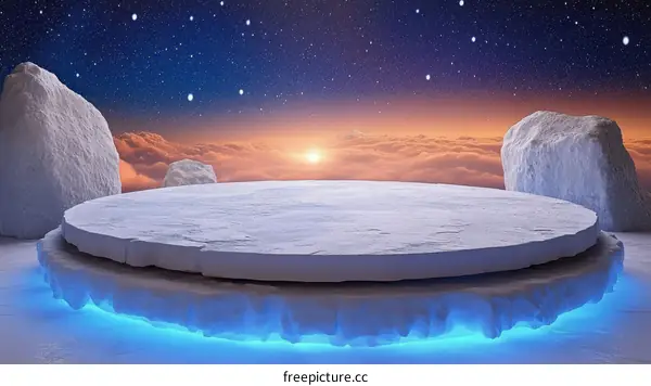 White Snow Stage on Cloudy Sky Background