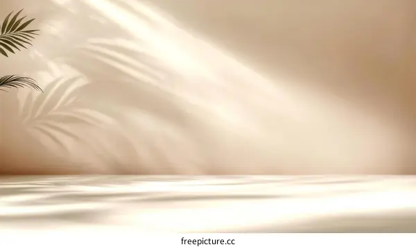 Beige Studio Background with Shadow of Palm Leaves