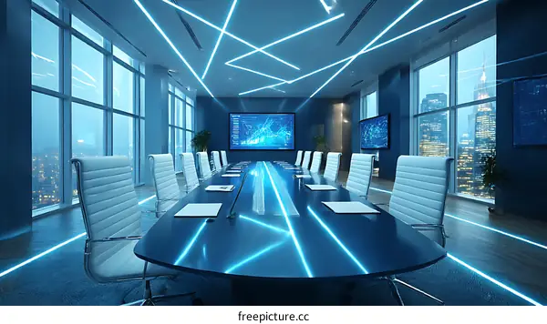 Modern Futuristic Conference Room with City Views