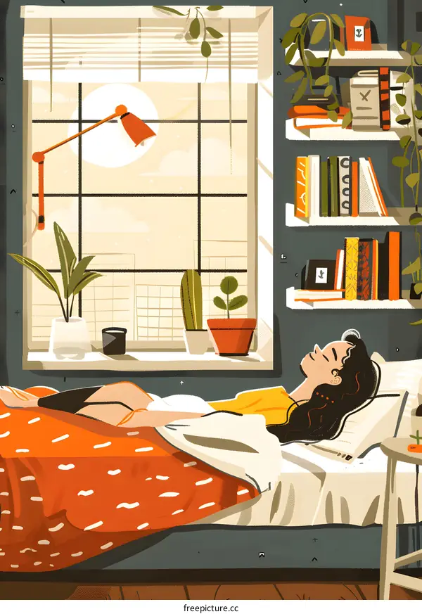 Woman Sleeping in Bed with a Window View