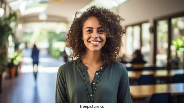 Portrait of a smiling young woman with curly hair