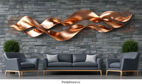 Modern Copper Wall Art in Living Room