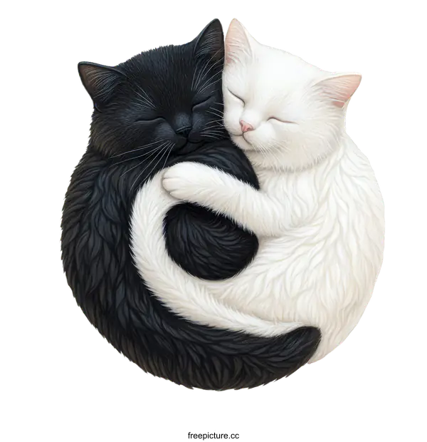 [Transparent Background PNG]Two Cats Embrace in Yin-Yang Harmony
