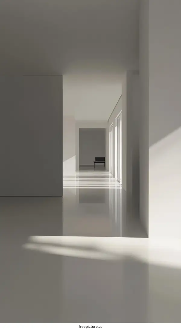 Minimalist White Interior Design Hallway with Sunlight