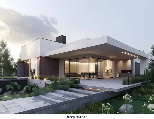 Modern Minimalist House Design with Patio and Landscape