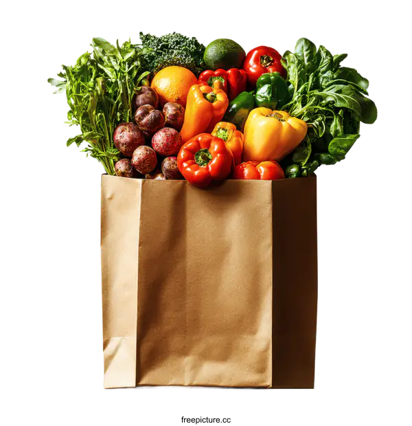 [Transparent Background PNG]Colorful Grocery Bag Filled with Fresh Produce
