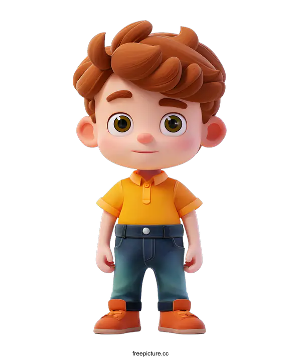 [Transparent Background PNG]Cute Cartoon Boy Character Wearing Jeans and a Yellow Shirt