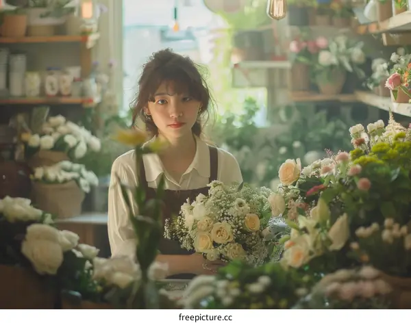 Portrait of a young florist in her flower shop