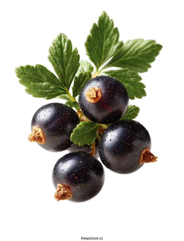 [Transparent Background PNG]Close Up of Fresh Black Currants with Leaves