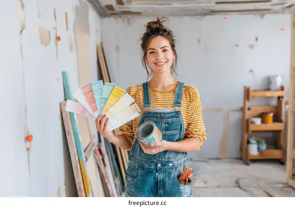 Woman Choosing Paint Colors in Undergoing Renovation