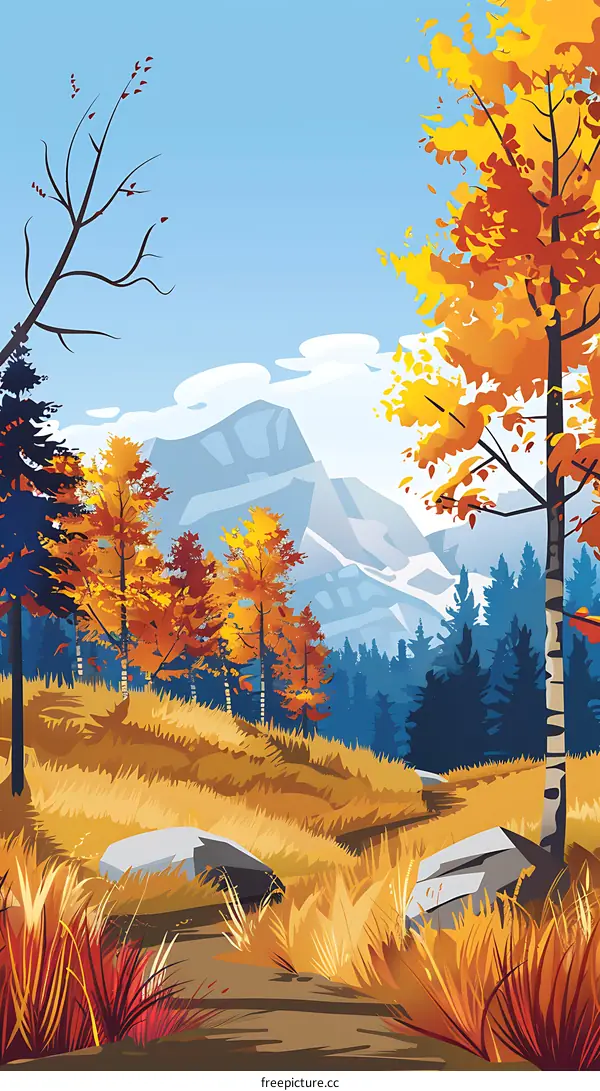 Autumn Mountain Landscape Illustration