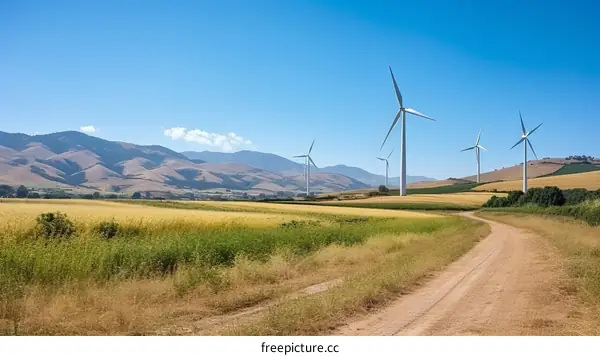 Wind turbines in a rural field