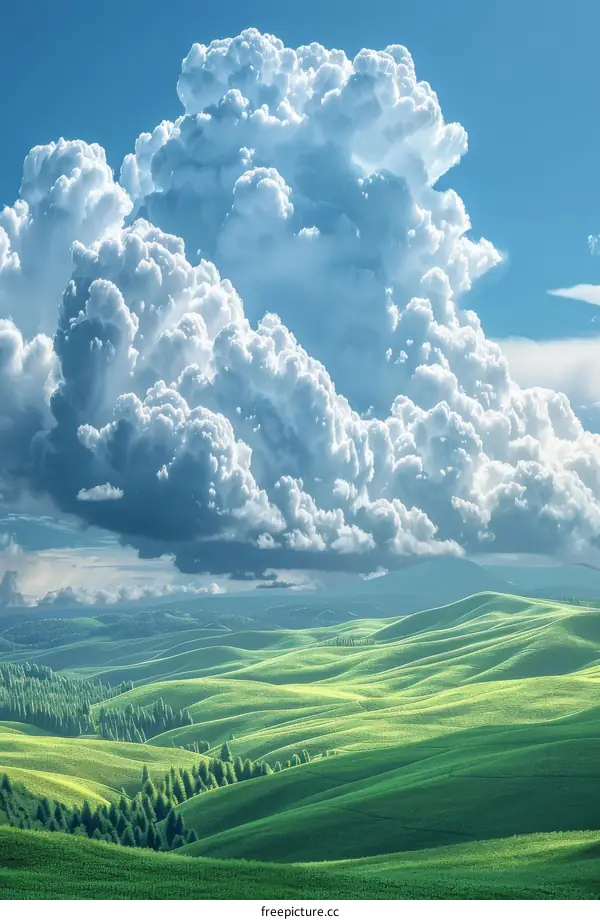 Rolling Green Hills Under a Blue Sky