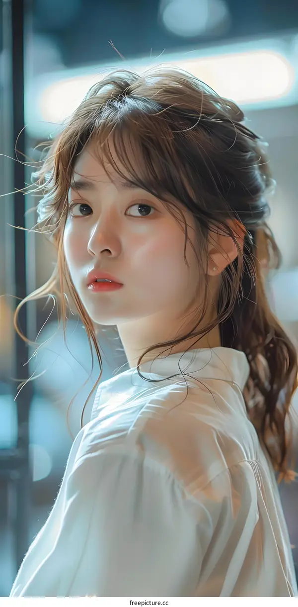 Portrait of a Young Asian Woman with Long Hair