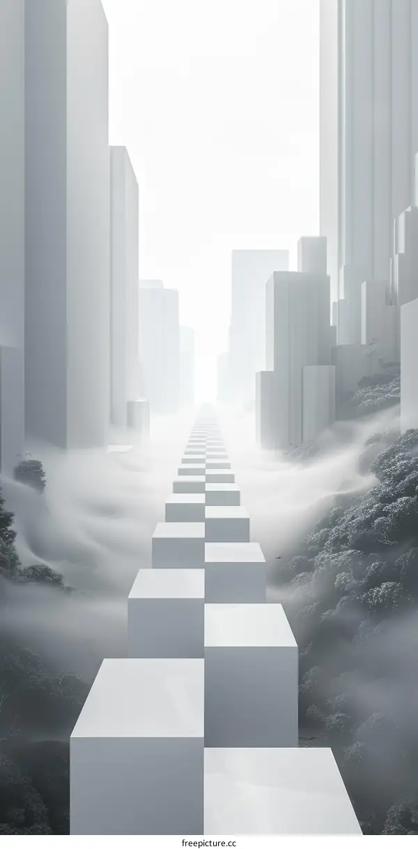 Futuristic City with Geometric Structures and Road