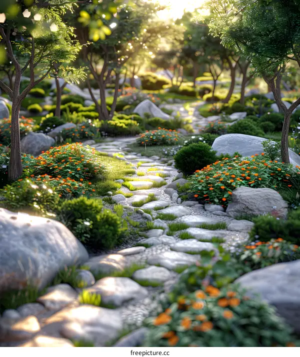 Stone path in a magical forest