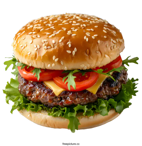 [Transparent Background PNG]yummy cheeseburger with lettuce and tomato