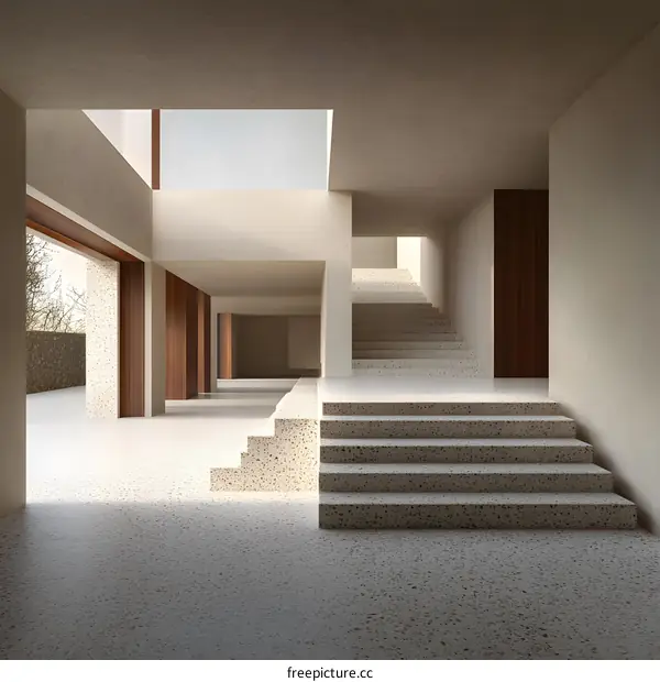 Modern Minimalist Interior Design with Stone Stairs and Concrete Walls