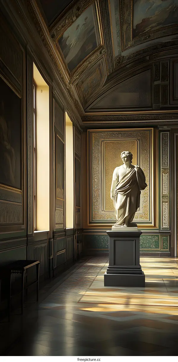 Classical Sculpture in a Grand Hall with Ornate Decorations