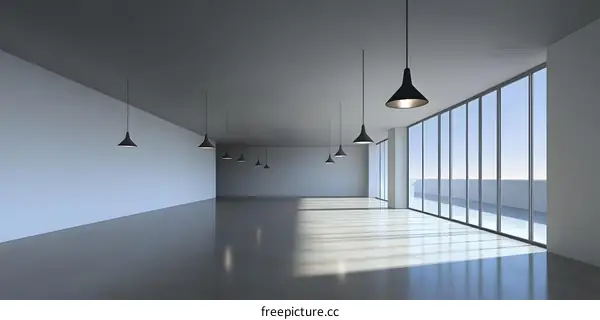 Modern Interior Design with Minimalist Pendant Lights and Large Windows