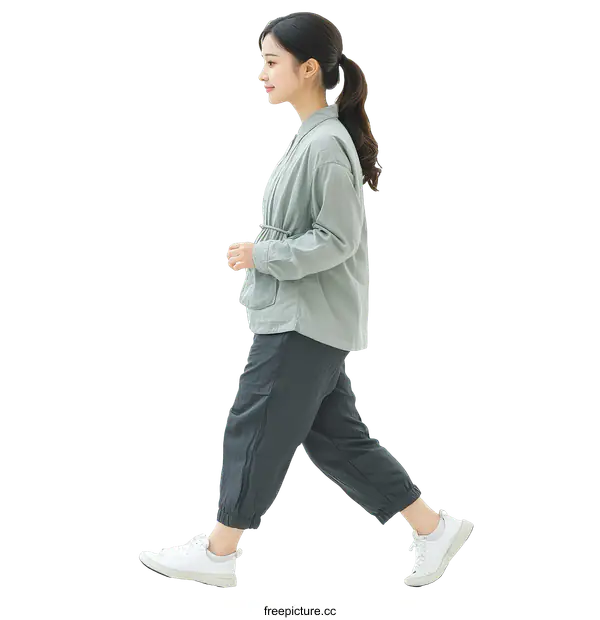 [Transparent Background PNG]Asian Woman Walking in Fashionable Outfit