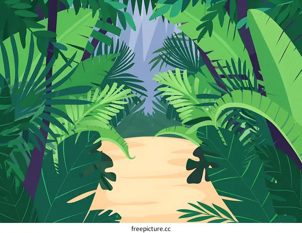 Tropical Jungle Background Illustration With Lush Green Foliage