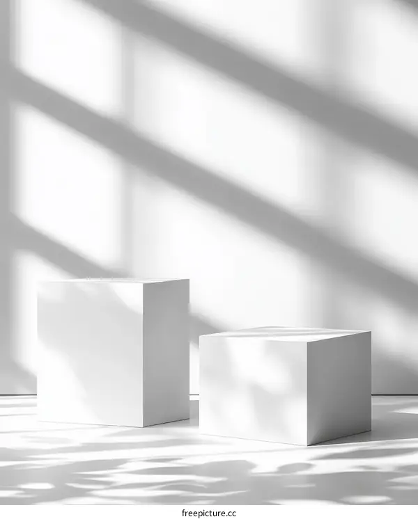 White Cubic Display Stands with Shadowy Background