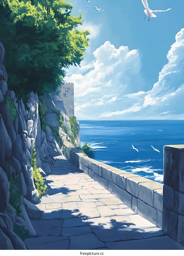 Stone Pathway Leading to the Sea and Castle