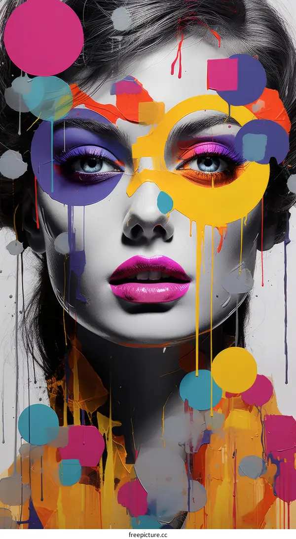 Colorful Portrait of a Woman with Paint Dripping from Her Face