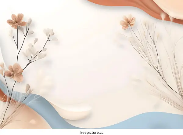 Abstract Minimalist Background with Flowers and Wavy Lines