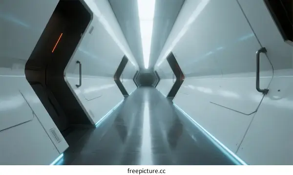 Futuristic Corridor with White Panels and LED Lighting