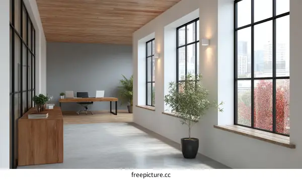 Modern Office Interior Design with Large Windows