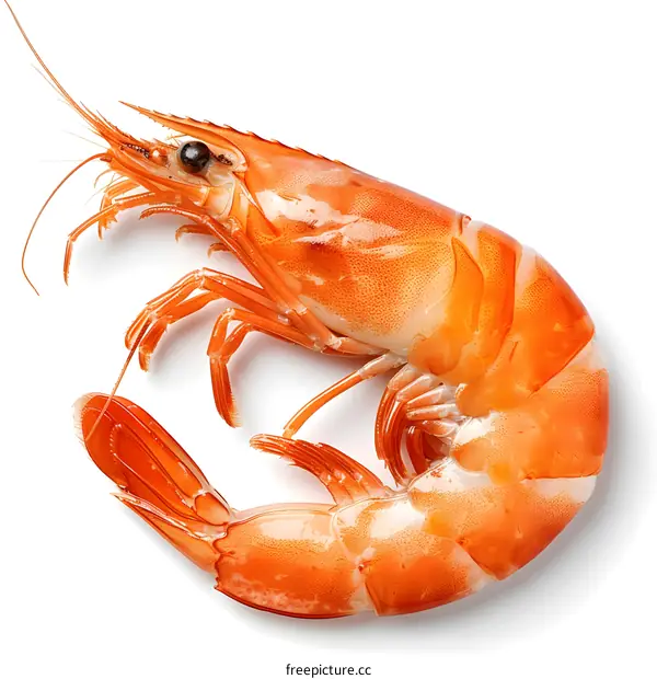 Fresh Cooked Shrimp on White Background