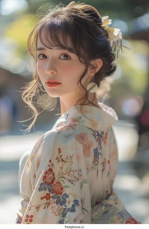 Beautiful Asian Woman in Traditional Japanese Kimono