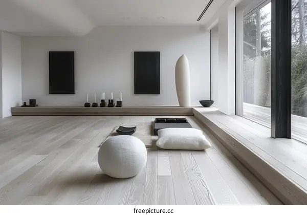 Minimalist Living Room with Large Windows and White Walls