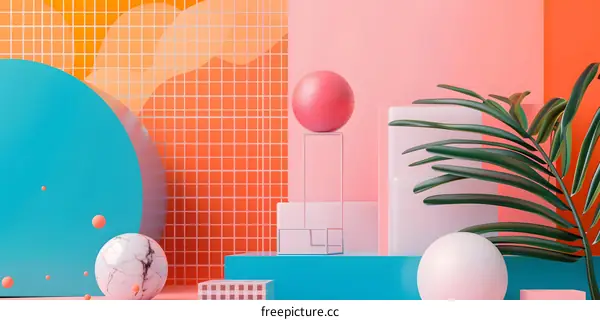 Abstract Geometric Background with Palm Leaf and Eggs