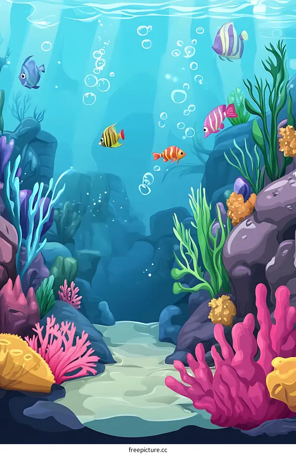 Underwater Scene with Colorful Fish and Coral Reef