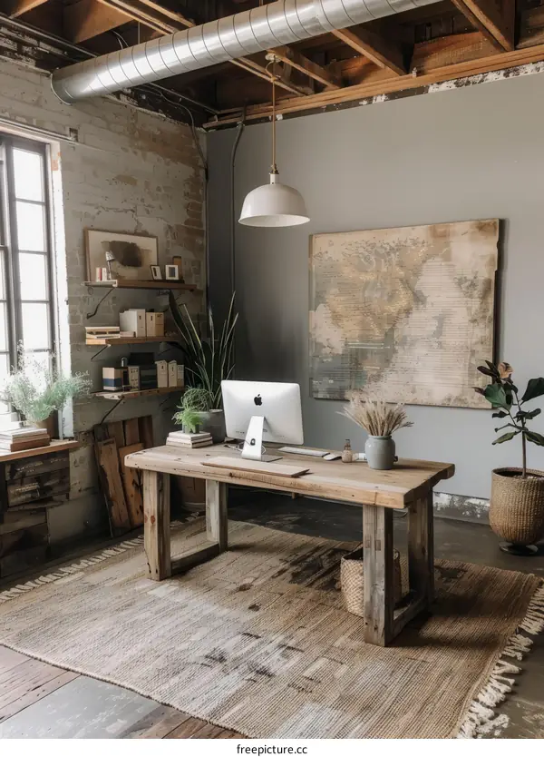 Rustic Farmhouse Office with Natural Light and Plants