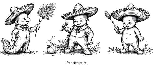 Three Adorable Children in Mexican Costumes
