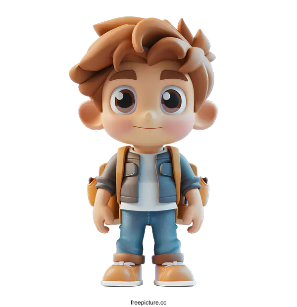 [Transparent Background PNG]Smiling Cartoon Boy with Backpack