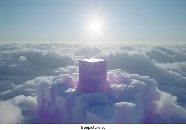 Abstract Cube  Floating in Clouds Minimalist 3D Render