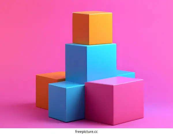 Colorful Cubes Stacked On Pink Background