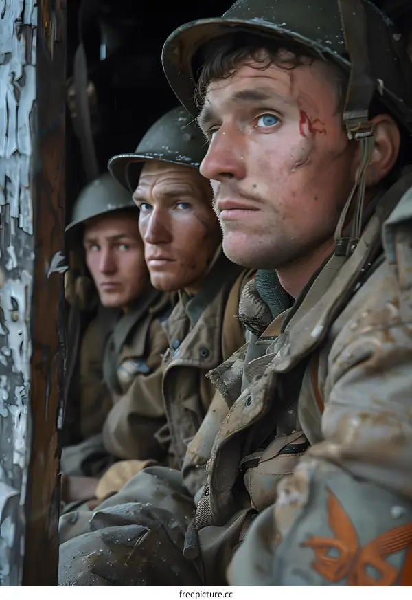 Three American soldiers during World War II